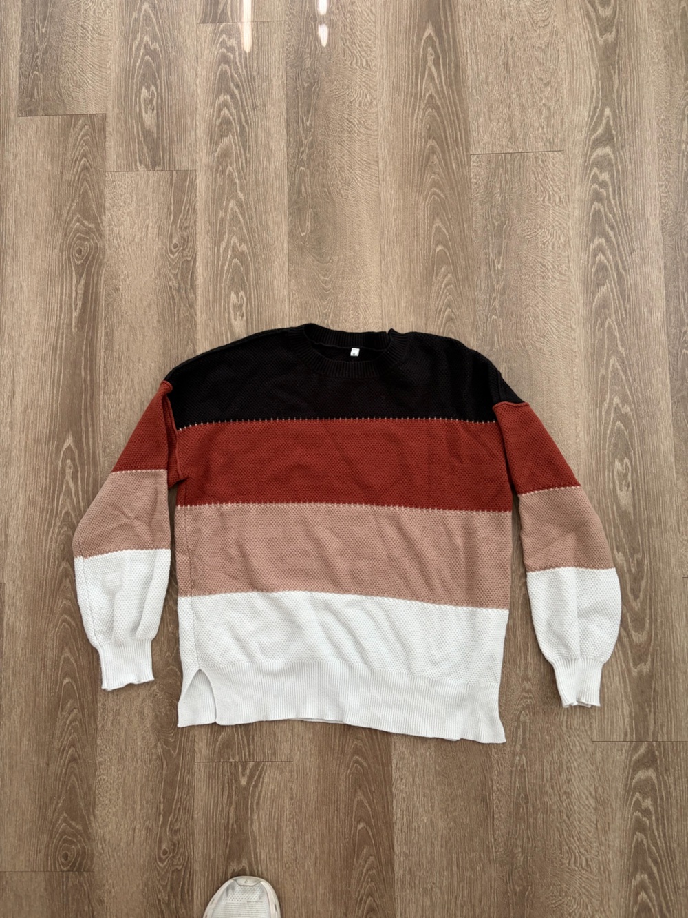 Women’s Colorblock Crewneck Sweater in Black, Rust, Taupe & White